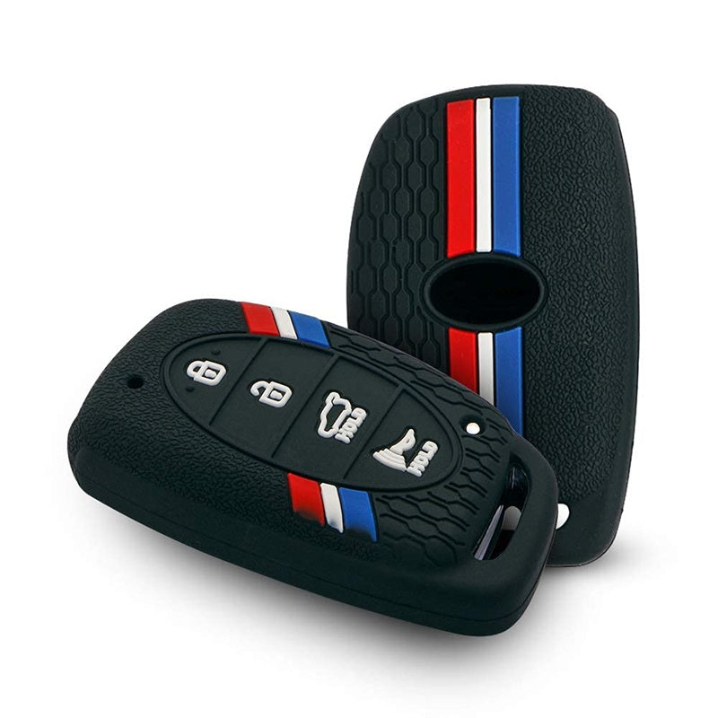(4 Button Smart Key) Striped Silicone Key Cover Compatible for i20 2020, Venue, Tucson, Elantra, i20 N Line 2021, Creta 2020