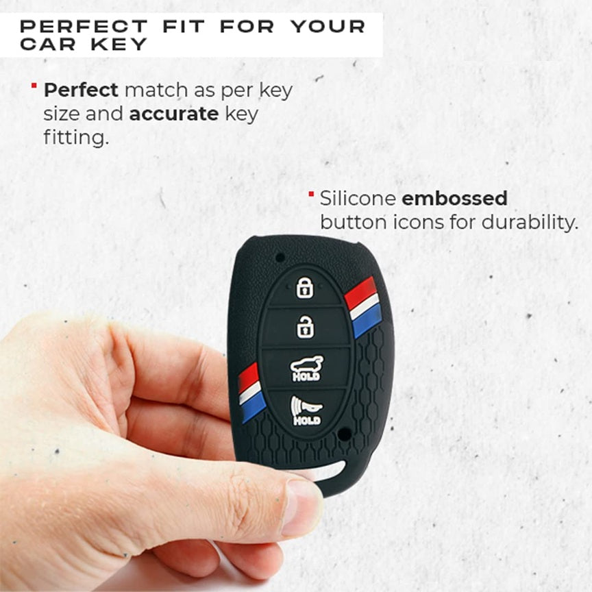 (4 Button Smart Key) Striped Silicone Key Cover Compatible for i20 2020, Venue, Tucson, Elantra, i20 N Line 2021, Creta 2020