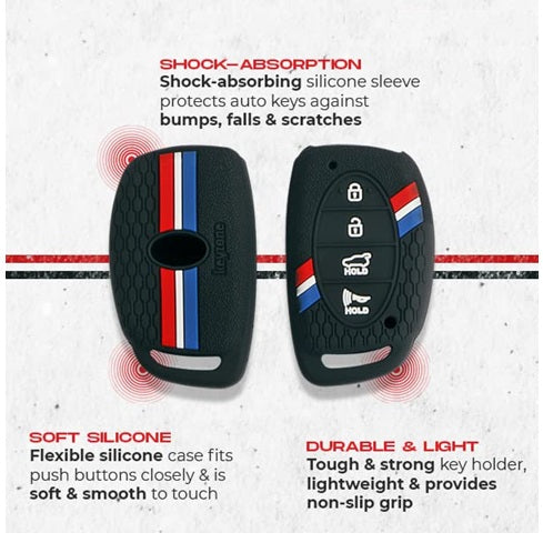 (4 Button Smart Key) Striped Silicone Key Cover Compatible for i20 2020, Venue, Tucson, Elantra, i20 N Line 2021, Creta 2020
