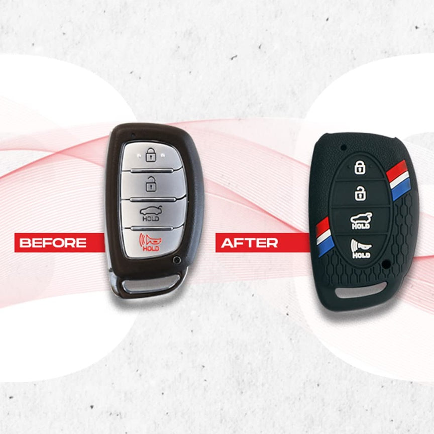 (4 Button Smart Key) Striped Silicone Key Cover Compatible for i20 2020, Venue, Tucson, Elantra, i20 N Line 2021, Creta 2020