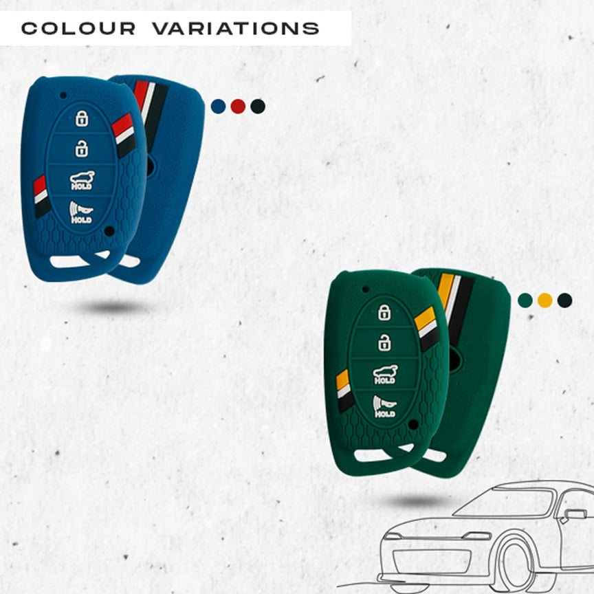 (4 Button Smart Key) Striped Silicone Key Cover Compatible for i20 2020, Venue, Tucson, Elantra, i20 N Line 2021, Creta 2020