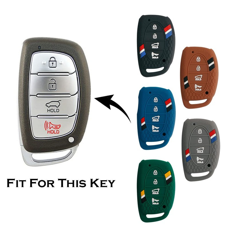 (4 Button Smart Key) Striped Silicone Key Cover Compatible for i20 2020, Venue, Tucson, Elantra, i20 N Line 2021, Creta 2020