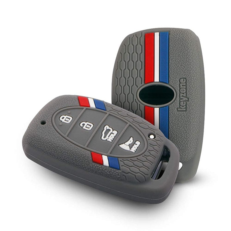 (4 Button Smart Key) Striped Silicone Key Cover Compatible for i20 2020, Venue, Tucson, Elantra, i20 N Line 2021, Creta 2020