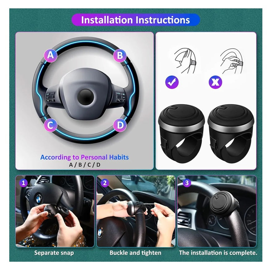 Universal Car Steering Knob, Car Steering Wheel Knob, Steering Wheel Spinner Knob, 360° Rotation Booster (3R Original)