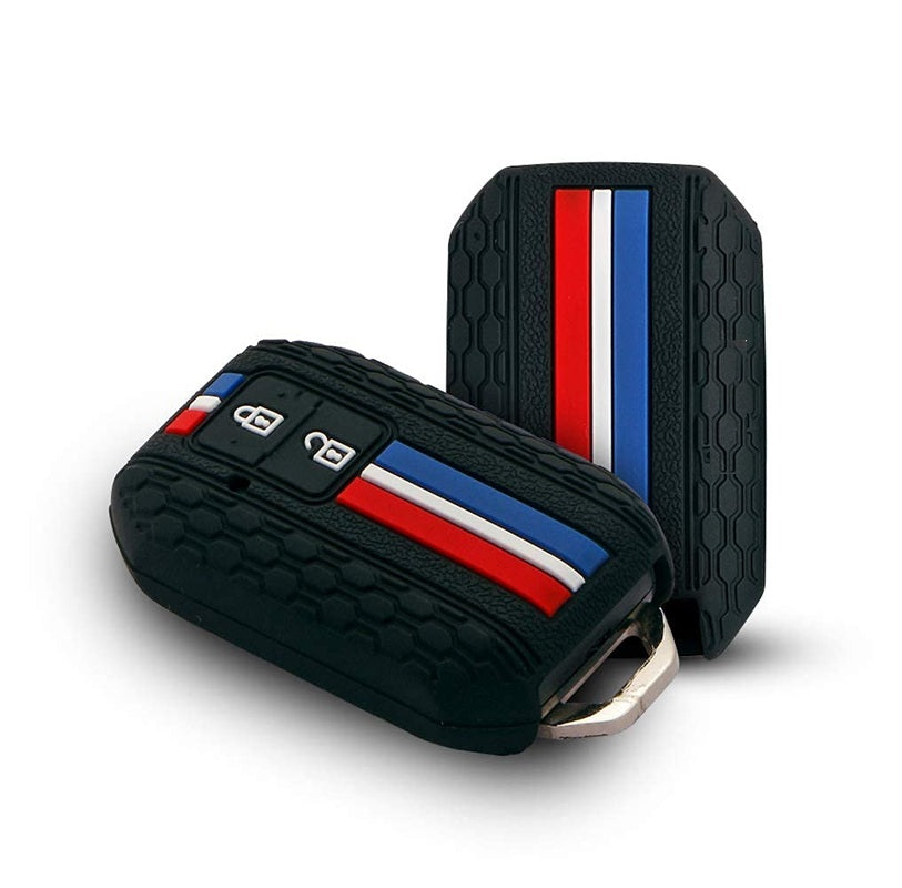 (2 Button Smart Key) Striped Silicone Key Cover Compatible for Suzuki Baleno, Grand Vitara, XL6, Swift, New Brezza 2022, Ertiga, Dezire