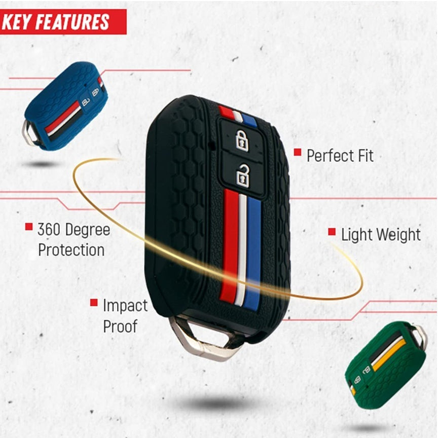 (2 Button Smart Key) Striped Silicone Key Cover Compatible for Suzuki Baleno, Grand Vitara, XL6, Swift, New Brezza 2022, Ertiga, Dezire