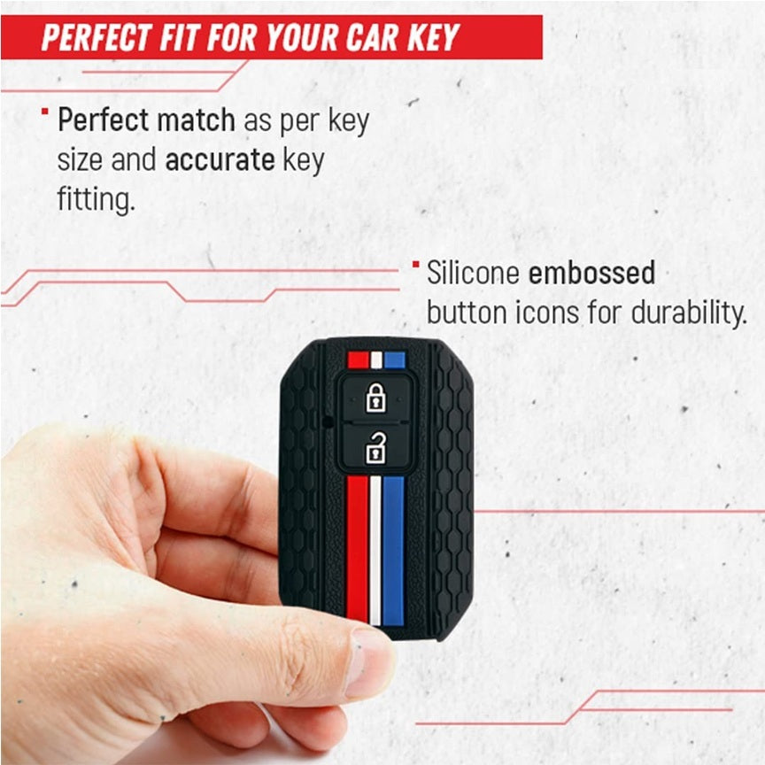 (2 Button Smart Key) Striped Silicone Key Cover Compatible for Suzuki Baleno, Grand Vitara, XL6, Swift, New Brezza 2022, Ertiga, Dezire