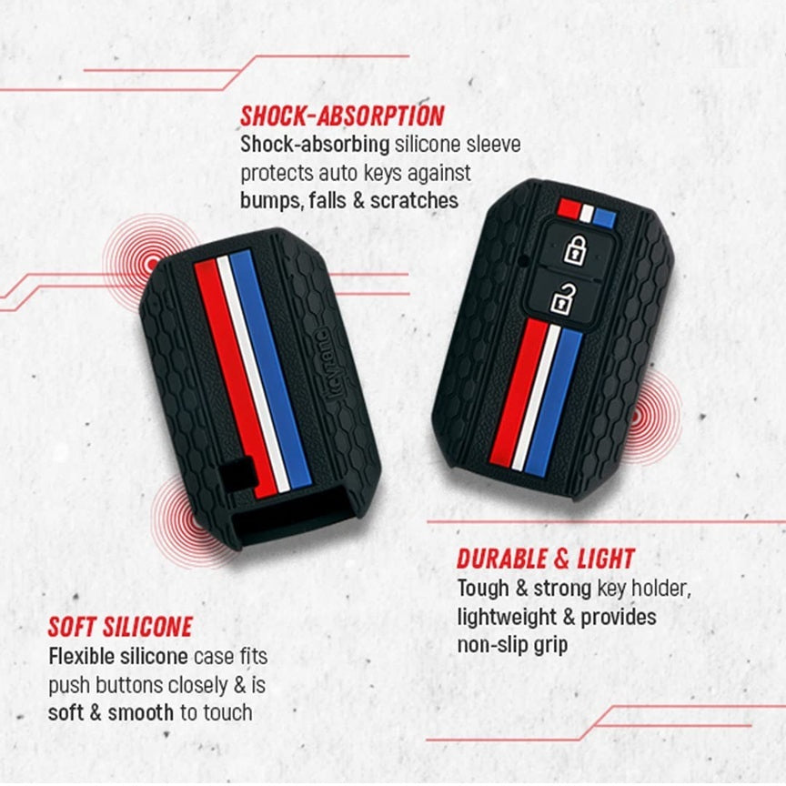 (2 Button Smart Key) Striped Silicone Key Cover Compatible for Suzuki Baleno, Grand Vitara, XL6, Swift, New Brezza 2022, Ertiga, Dezire