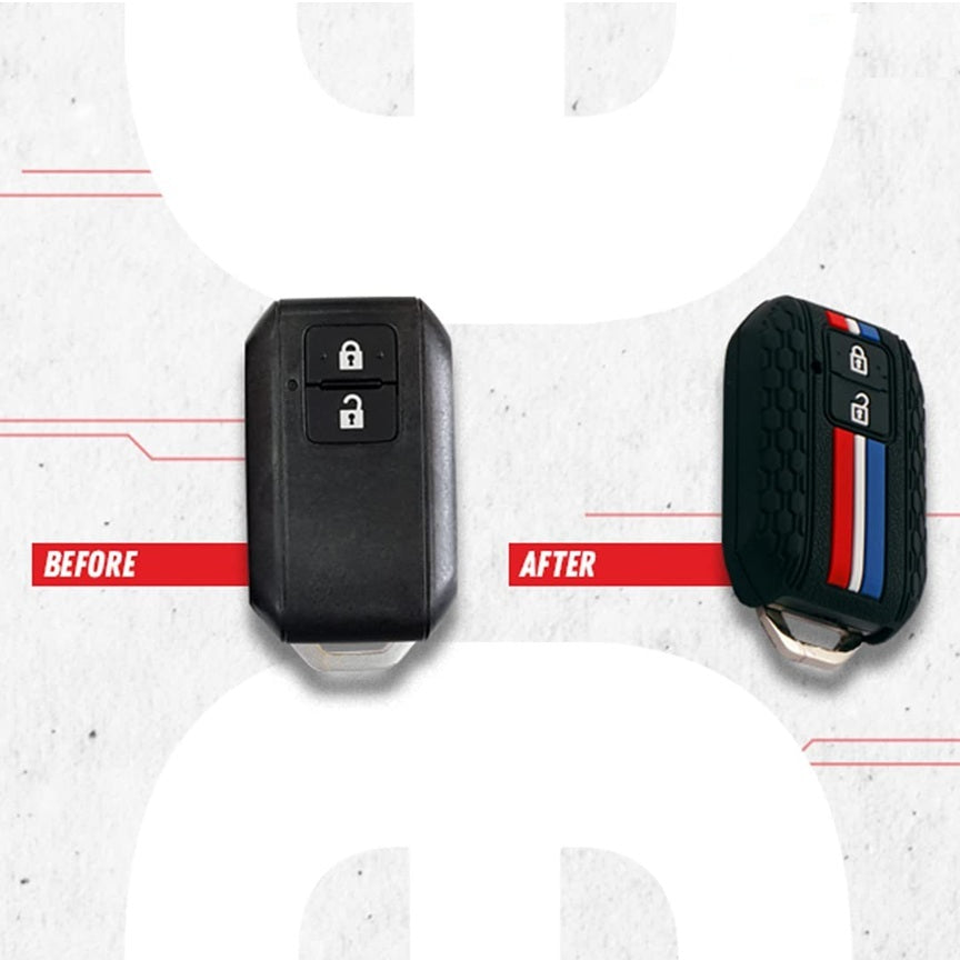 (2 Button Smart Key) Striped Silicone Key Cover Compatible for Suzuki Baleno, Grand Vitara, XL6, Swift, New Brezza 2022, Ertiga, Dezire