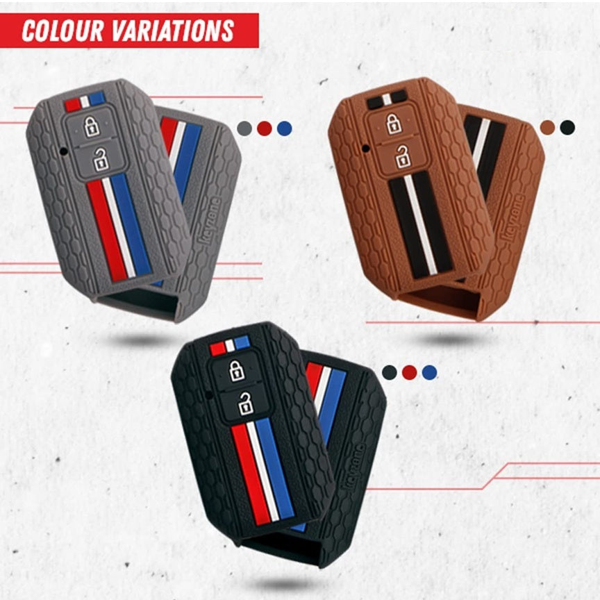 (2 Button Smart Key) Striped Silicone Key Cover Compatible for Suzuki Baleno, Grand Vitara, XL6, Swift, New Brezza 2022, Ertiga, Dezire