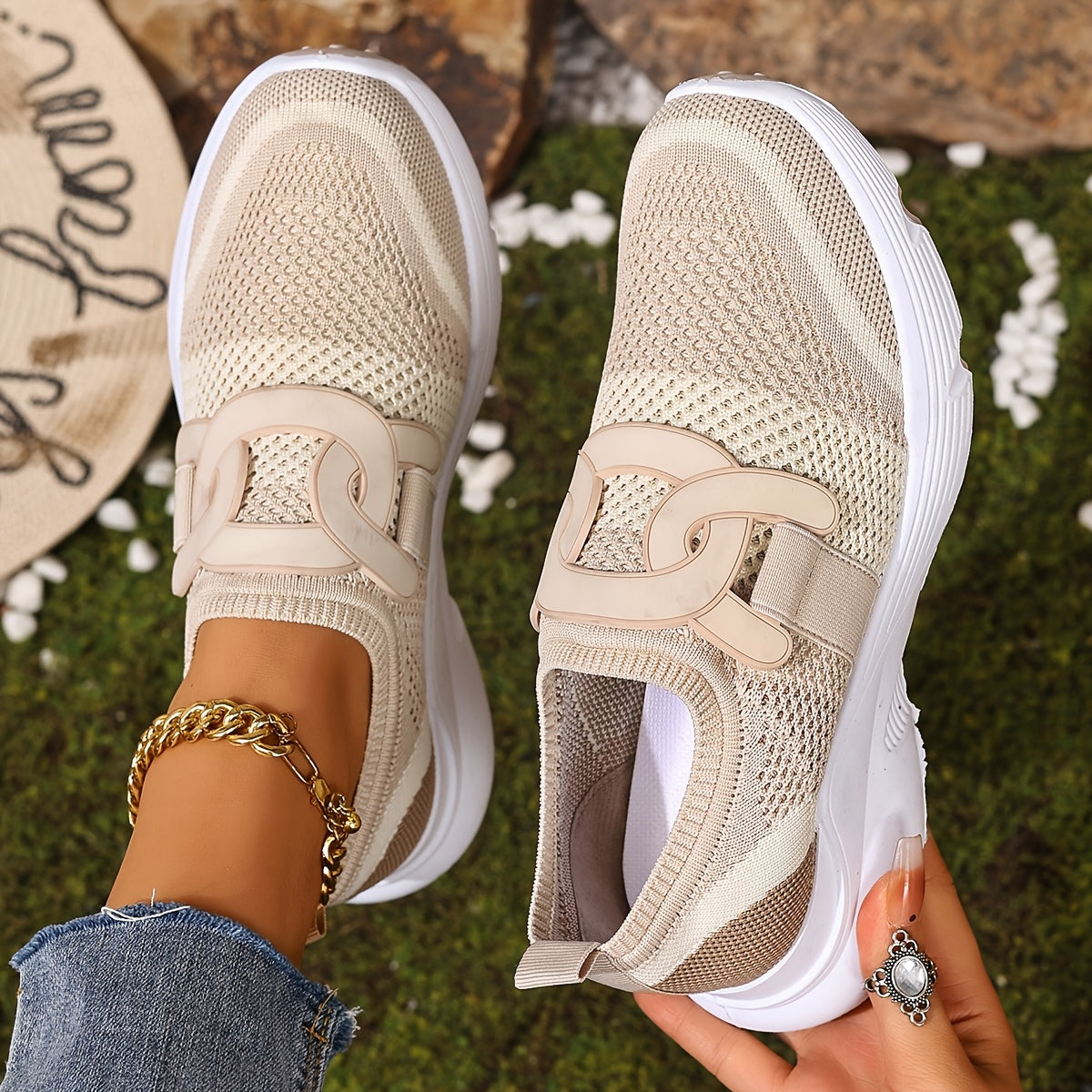 Women's athletic shoes with thick, breathable, and comfortable soles.