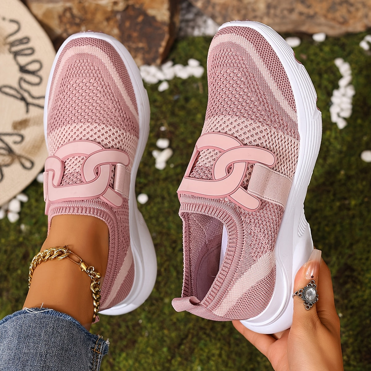 Women's athletic shoes with thick, breathable, and comfortable soles.